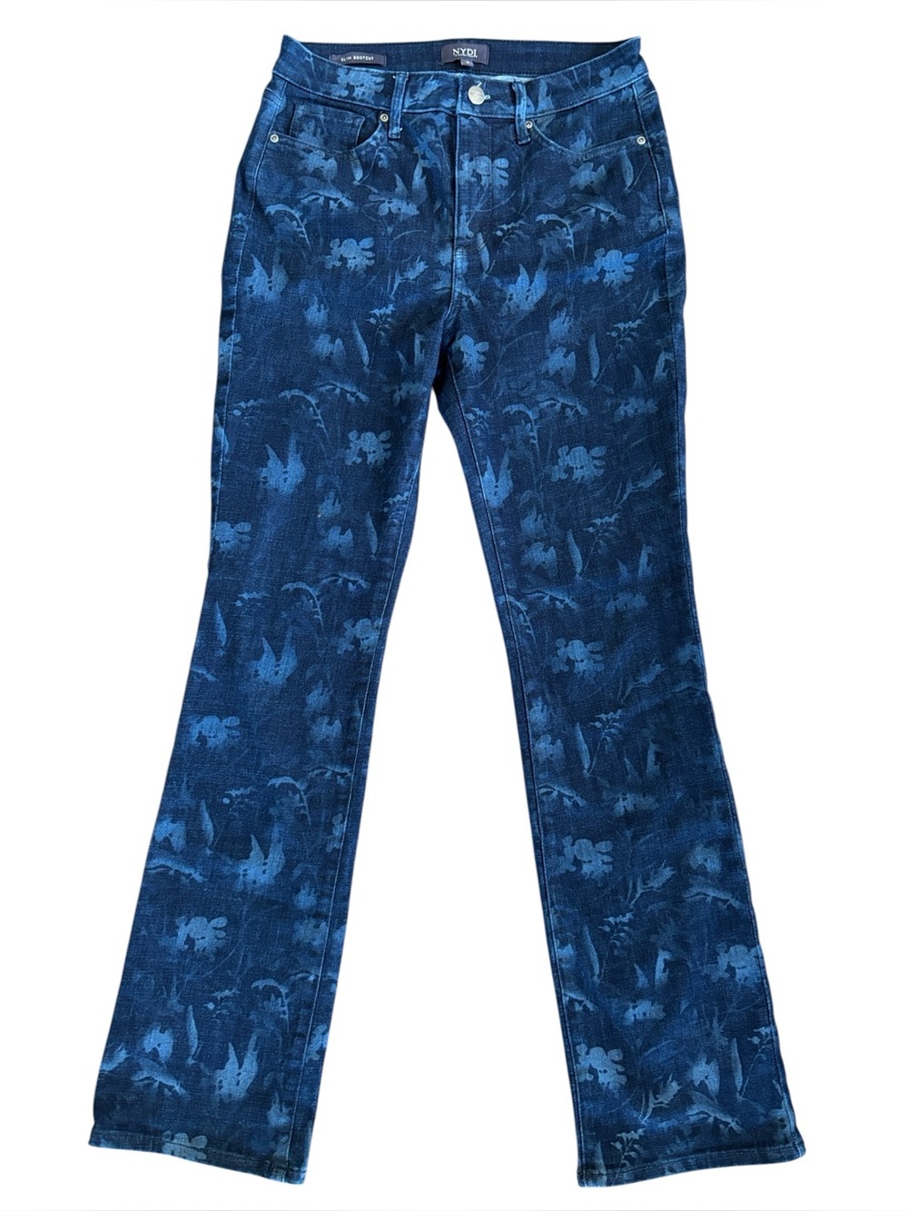 NYDJ Slim Bootcut Bishop Floral Multi Laser Blue Jeans‎ Size 4